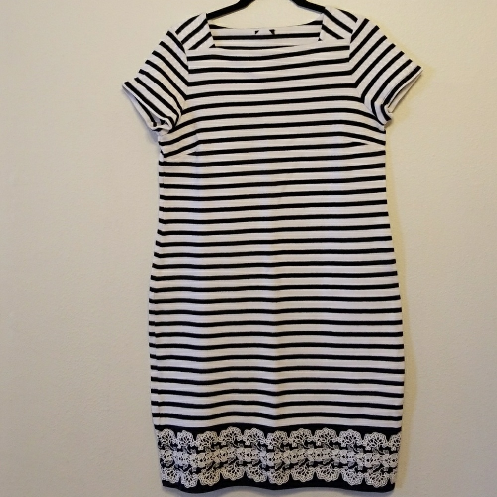 Talbots cotton knit navy & white stripe dress